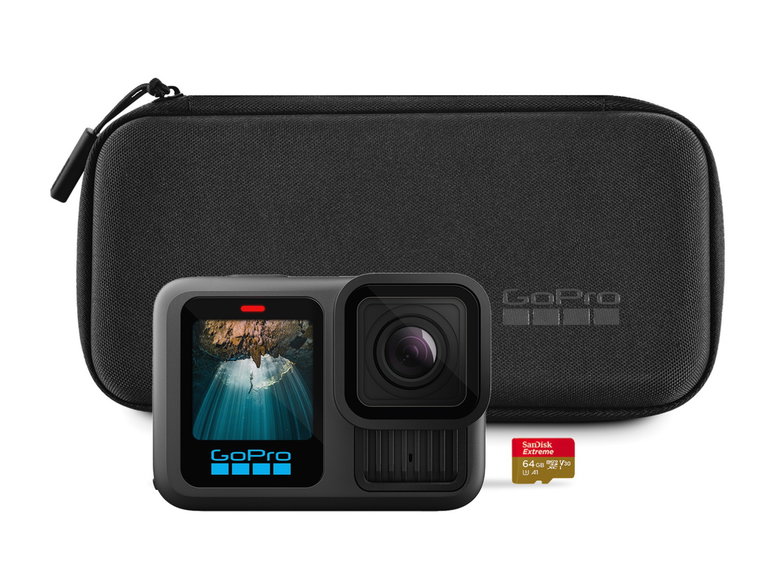 GoPro Camera HERO13 Black - the best camera to date, including SanDisk microSD card with 64 GB + transport bag - black